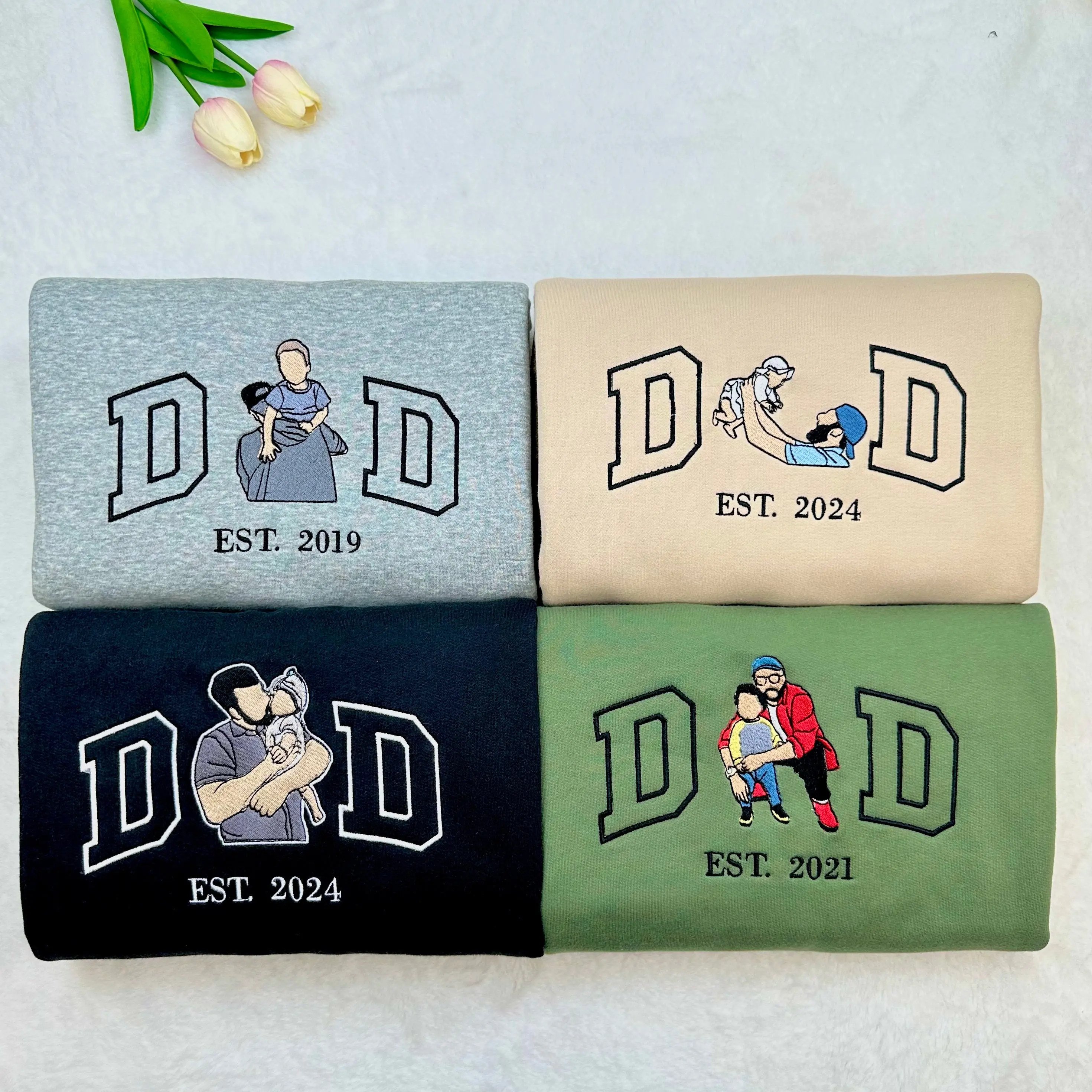 Custom Portrait From Photo Sweatshirt Embroidered Dad Sweatshirt Personalized Father And Son Hoodie Funny Dad Hoodies Father's Day Gift [Send us custom text when you finish ordering] Menswear Sweaters