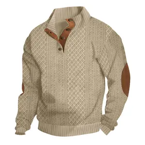 Men's Jacquard Knit Long Sleeve Henley Shirt Street Style Trendy Stand Collar Pullover for Autumn Wi Knitwear Casual sweater