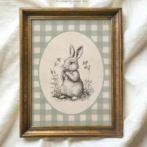 Vintage Easter Bunny Sketch Print, Easter Posters, Rabbit Drawing Printable Wall Art, Neutral Woodland Nursery Decor, Rabbit Posters