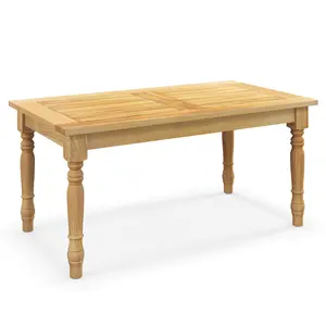 COSTWAY - Patio Coffee Table with Solid Teak Wood Structure and Slatted Tabletop