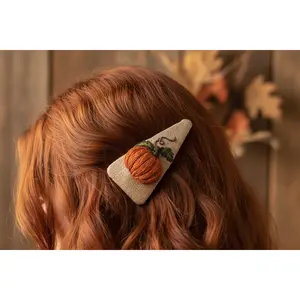 Pumpkin Hand-Embroidered Halloween Hair Clip Barette