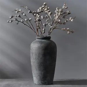 Large Ceramic Rustic Vase, 11 inch Minimalist Decorative Farmhouse Tall Vase for Home Decor, Living Room, Shelf Decor, Enterway, Wedding, Table Decoration, Bronze