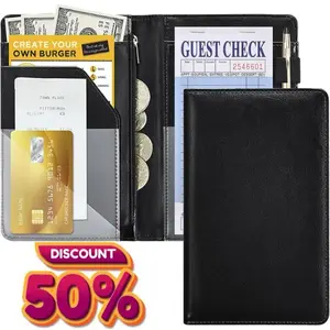 Black Server Books For Waitress Waiter Book with Zipper Money Pocket Cute Waitress Books Organizer Accessories Fit Server Aprons Note Pads Black