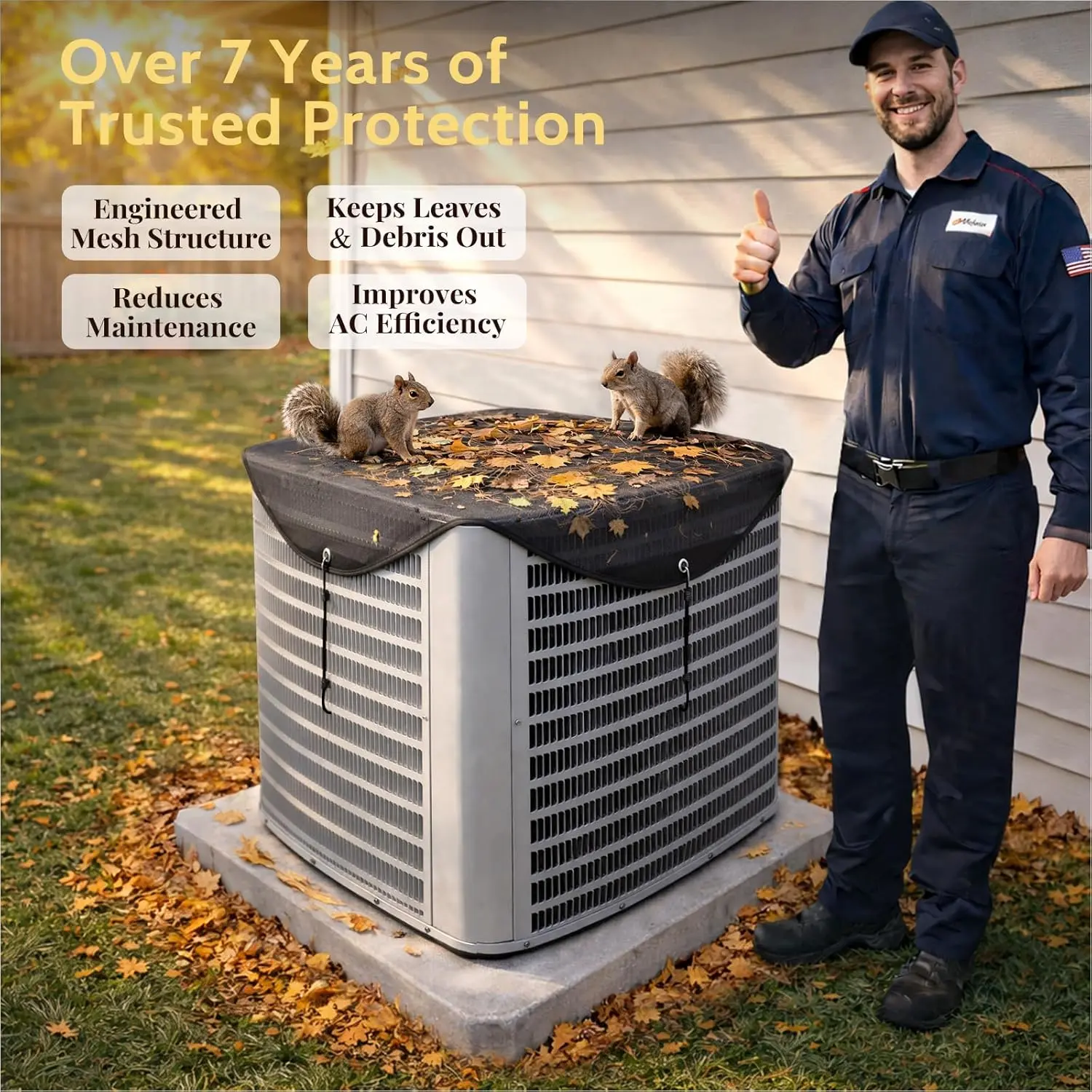 Large air conditioning cover, 36X36 inches outdoor durable air conditioning cover, heavy-duty breathable fabric, windproof and dustproof design, no power supply required, all-season weather protection Metal Black