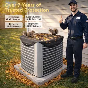 Large air conditioning cover, 36X36 inches outdoor durable air conditioning cover, heavy-duty breathable fabric, windproof and dustproof design, no power supply required, all-season weather protection Metal Black