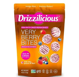 [2026 Upgrade] Drizzilicious Mini Flavored Rice Cakes Very Berry - Rice Crisps, Healthy Snack for Adults and Kids, Vegan, Gluten Free Snack, Allergen Free, Only 90 Calories Per 21 Pieces - 4 oz (Pack of 1)