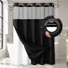 No Hook Waffle Weave Waterproof Shower Curtains for Bathroom, Double-Layer Shower Curtain with Removable Snap-In Liner, Airy Bright Transparent Mesh Top Window, Luxury Bathroom Decor, Modern Washable Home Supply, 72x75in