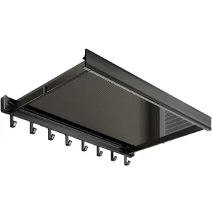 Space Saving Wall Mounted Towel Rack, Foldable Aluminum Towel Bar with Mesh Design, Rustproof with 6 Removable Hooks, No Drill Installation for Bathroom Balcony Laundry