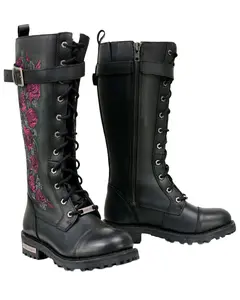 Milwaukee Leather Women's Women'S Floral Embroidered Tall Motorcycle Boot - Mbl9356
