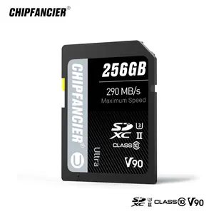 Chipfancier 256GB V90 SD Card SDXC UHS-II V90 Memory Card R290MB/s W290MB/s C10 U3 V90 Full-HD & 8K Video for Professional Photographers & Content Creators DSLR Mirrorless Cameras Black
