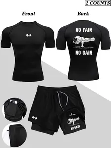 Men's Elite Sport Compression Set, High Elasticity Gym & Outdoor Wear, Moisture-Wicking Fitness Clothes, Ideal for Workout, Cycling, Training