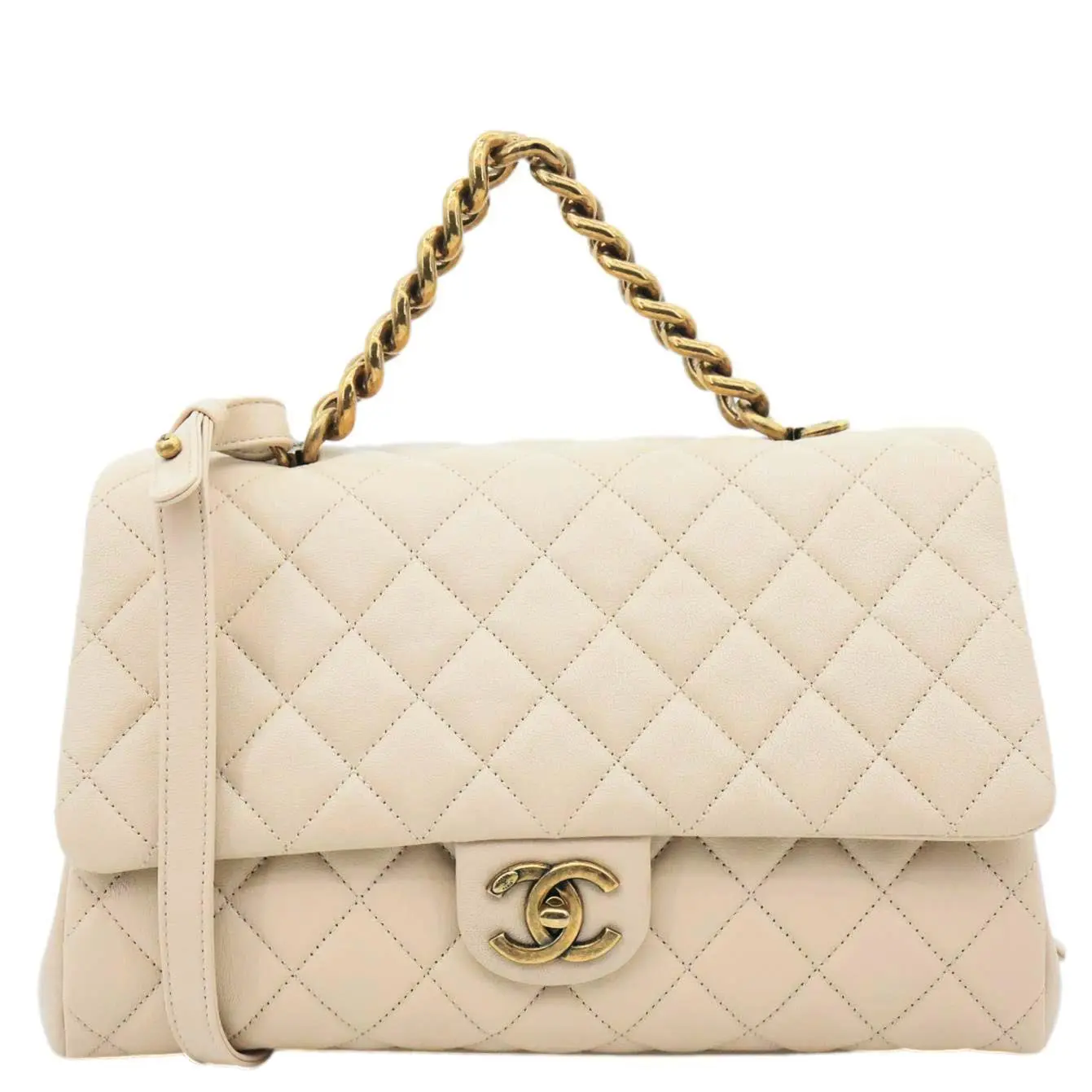 Pre-owned CHANEL Leather Crossbody Bags Trapezio Flap Large Quilted Sheepskin Crossbody Bag Beige