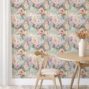 Vintage Rose Self-Adhesive Wallpaper - Peelable Detachable Wall Decoration, Oil Painting Style Wallpaper, Romantic Pink Rose Floral Wallpaper for Bedrooms, Living Rooms, Dining Rooms, And Decorative Walls