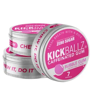 KickBallz Bubblegum Caffeinated Gum – 110mg Fast-Acting Caffeine, Sugar-Free, Dentist-Created by Dr. Bill Dorfman, Bubblegum 3-Tin Pack Beverage