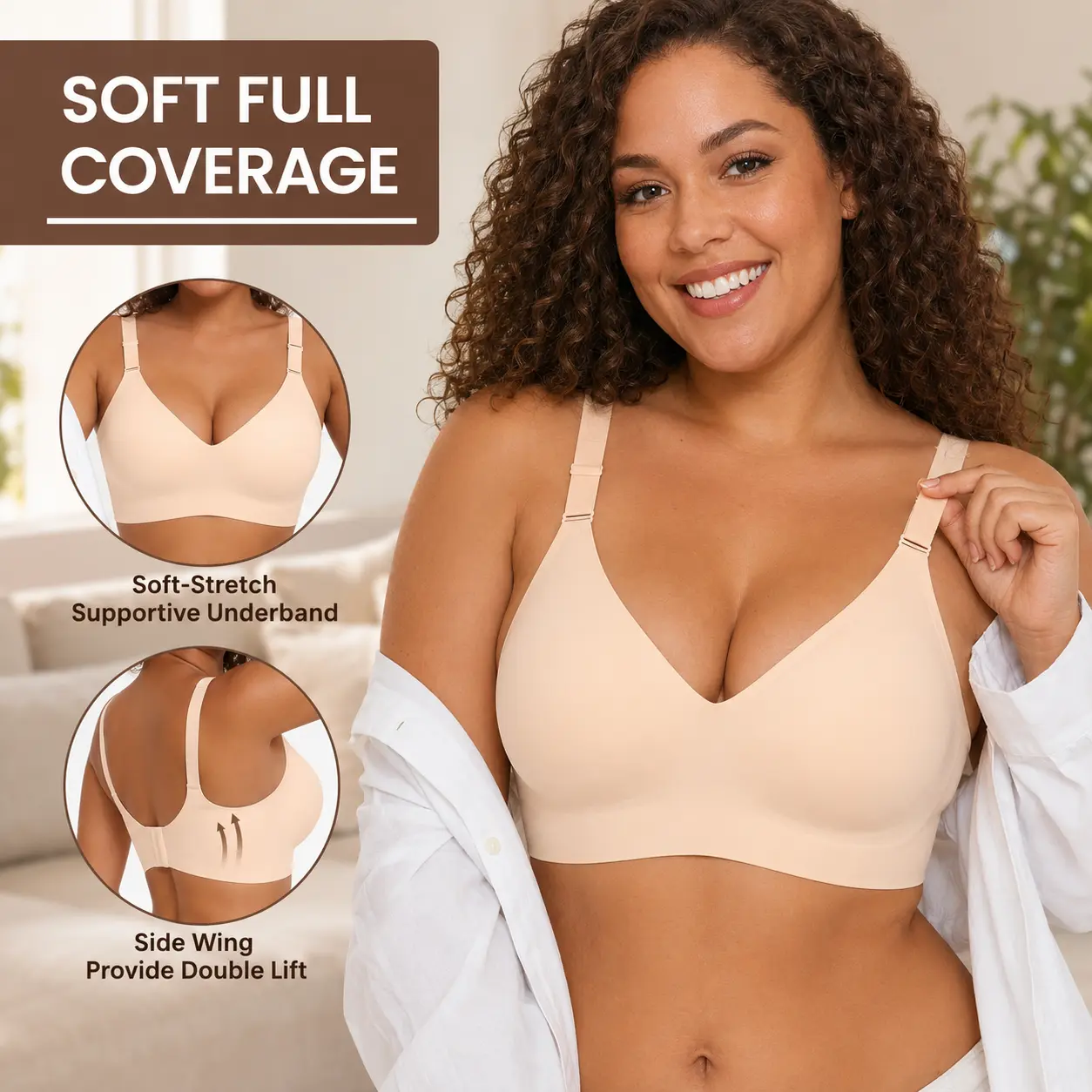 Women's Basic Full Coverage Seamless T-Shirt Bra - Comfortable Minimalist Style, Adjustable Straps, Hook & Eye Back Closure, Soft Supportive Everyday Bras for Women, All Seasons