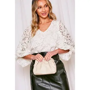 Ivory Balloon Sleeve Corded Lace Top