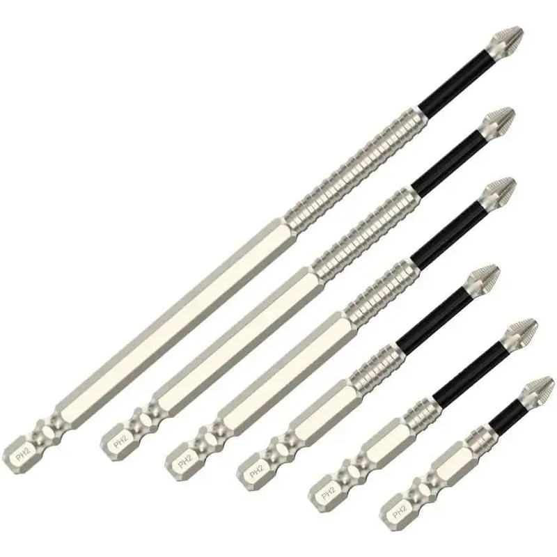 High-Magnetic Screwdriver Drill Bit Set,Screwdriver Bit Alloy Steel Anti-Slip Long Drill Bits 1/4 Hex Shank PH2 Head Screwdriver Bit Hand Tools (1set)