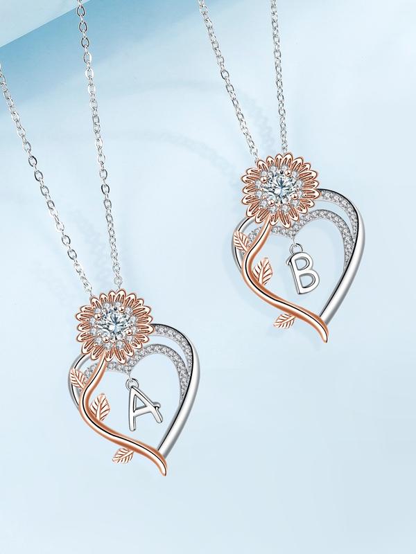 Sunflower Initial Heart Necklace with Rose Jewelry Box, Letter Pendant for Women, Mother's Day Birthday Christmas Gift, Exquisite Jewelry Gift