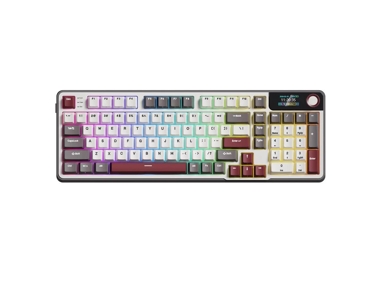 Rosewill NEON K96 Tri-Mode Wireless Gaming Keyboard - Smart Display & Knob, 96% Layout,  Hot-Swap, Software Support, 98 Keys, RGB, PBT Keycaps & Blue Switches