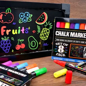 8-Piece Liquid Chalk Set Includes 1/3/6mm Tips Ideal for Blackboard Window Glass Drawing Writing Tools Washable Markers