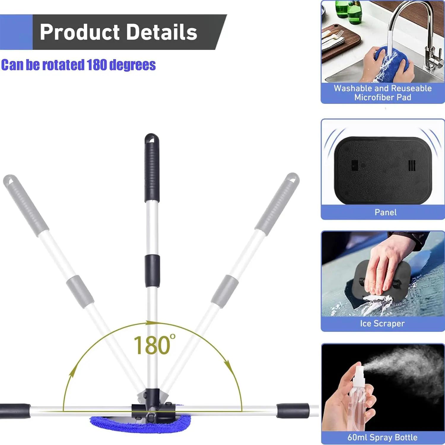 Windshield Cleaner Tool, Microfiber Car Window Cleaning Tool with Extendable Handle & 3 Cloth Pad Head, Auto Interior Exterior Glass Wiper Car Glass Cleaner Kit,car cleaning kit,car detailing products