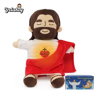 Yelakey Breathing Jesus Plush Soothing Jesus Plush Toys with Light & Sound, Jesus Stuffed Animal Breathing Plushy Doll, Christian Catholic Religious Plushie Christmas Easter Gifts for Kids Baby Adult