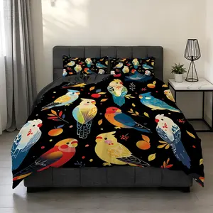 2/3Pcs Colorful Bird Pattern Duvet Cover Set(1*Duvet Cover+1/2*Pillowcase,No Filling),High-Definition Digital Printing,100% Polyester Fiber,Perfect Gift For Family And Friends During Festivals,Suitable For All Year Round, Bedroom Bedding Set!