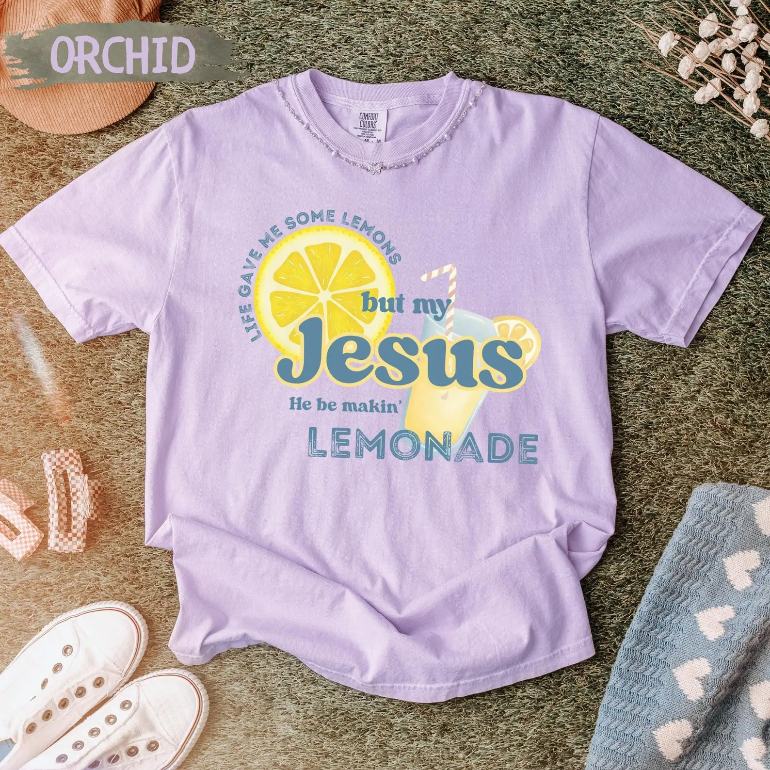 Comfort Colors Life Gave Me Some Lemons Shirt, Faith Based Graphic Tee, But My Jesus He Be Makin Lemonade Tee, Jesus Lover Youth T-Shirt