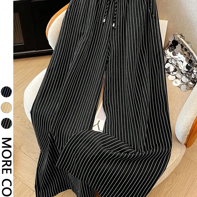 Women's Casual Elastic Waist Striped Loose Long Pants, Comfortable Stylish Lounge Trousers, Ladies Fashion Bottoms for Daily Wear