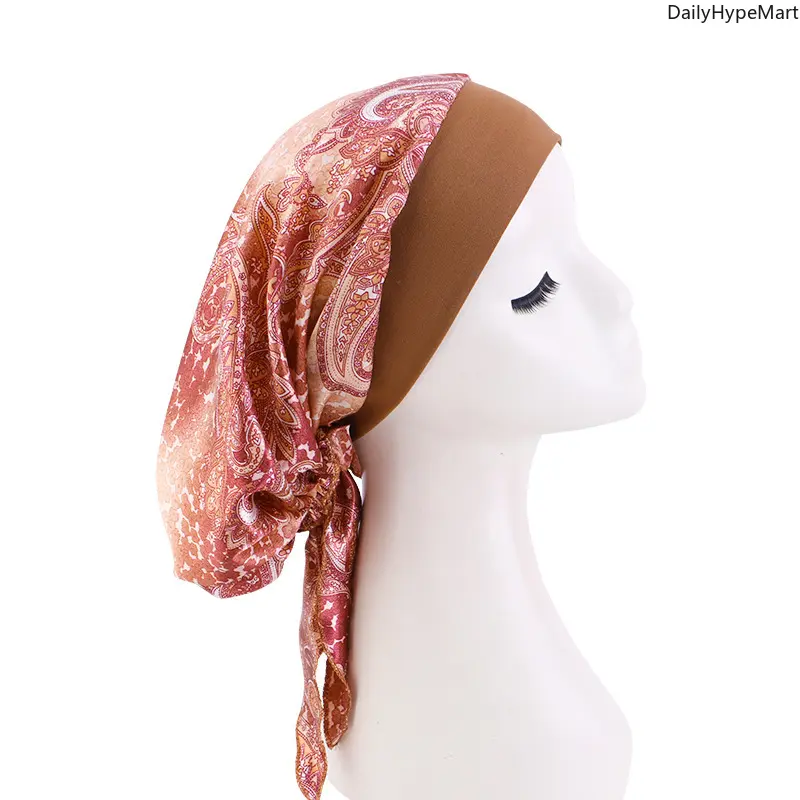 New Braided Turban Hat, Satin Print Tie Chemo Cap, Wide Elastic Sleep Bonnet New Braided Turban Hat, Satin Print Tie Chemo Cap, Wide Elastic Sleep Bonnet