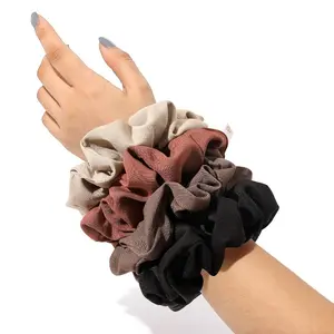 Scrunchies Hair Ties Big Large Scrunchie for Girls Women Cute Hairties Jumbo Scrunchy For Thick Curl Hair No Crease Hair Accessories Soft Ropes Ponytail Holder 4 Count Black Brown Beige