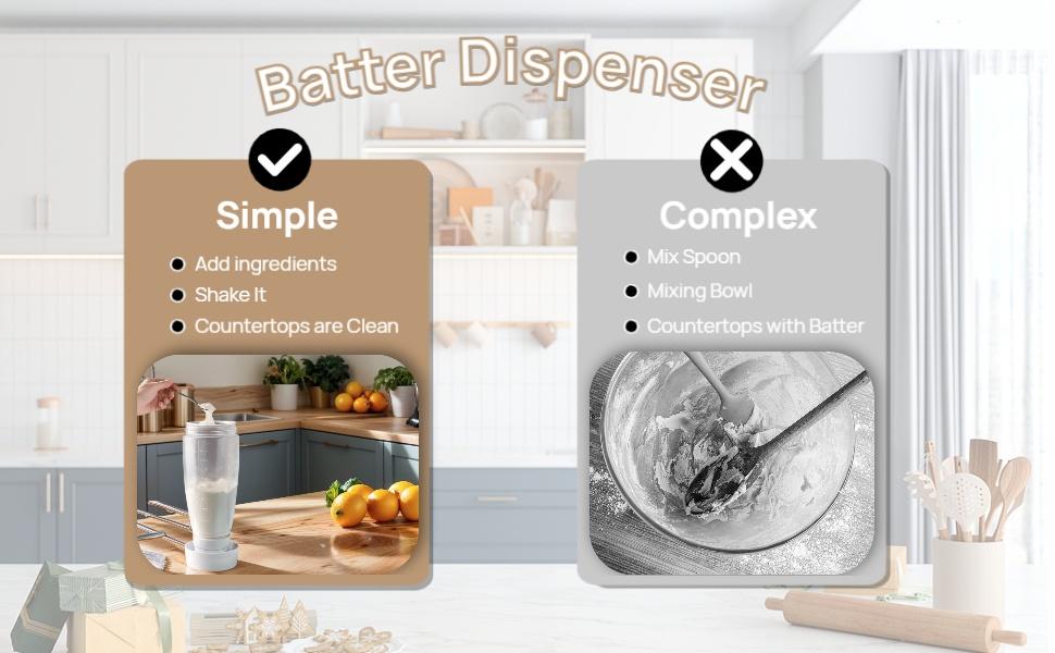 Pancake Batter Dispenser Bottle, 1 Count Pancake Mix Dispenser Bottle with Stirring Ball, Kitchen Batter Squeezer Bottle with Graduated Lines and Sturdy Base,Baking Utensils for Pancake, Cupcake, Waffle, Cake