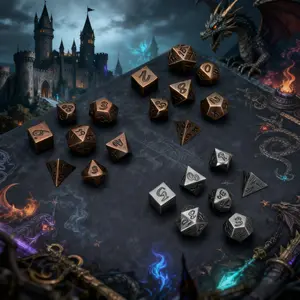 21pcs/3Set Polyhedral Table Game DiceSet, Metal Mini Archaized Board Game Dice for Role-Playing RPGs, Dungeons & Dragons, Dnd Metal Dice, Fantasy & Sci-Fi Games, Game Accessories, Metal Dice Set, Detailed Engraving, Board Game Accessories