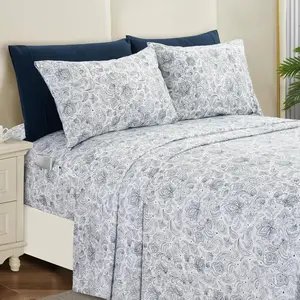 Softest and Coziest Sheet Set - 1500 Hotel Quality Microfiber - Deep, Wrinkle Resistant Paisley Pattern Bed Sheet Set, Queen, Paisley Navy