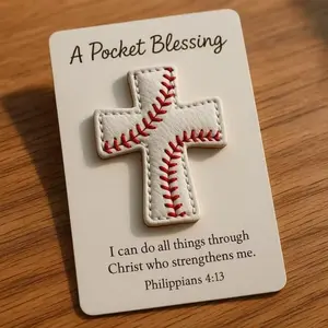 Handmade Baseball Cross Pocket Blessing, Compact Christian Faith Gift, Inspirational Sports Keepsake for Athletes and Coaches