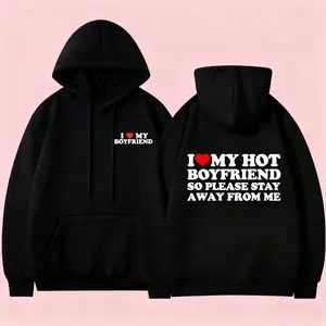 Unisex Black Oversized Hoodie - Printed with "I Love My Handsome Boyfriend / Girlfriend" on the Back, Couple's Sweatshirt, Casual Long-Sleeve Pullover, Perfect Gift for Couples faith hoodie