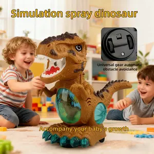 Electric Spray Tyrannosaurus Toy, Realistic Dinosaur Model, Spray Mouth, Rotating Wheels, Automatic Obstacle Avoidance, Lights & Music