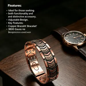 Copper Bracelet for Men 3X Strength, Copper Jewelry with Powerful 3800 Gauss Magnets, Premium Fold-Over Clasp, Jewelry Gifts for Men Wearable