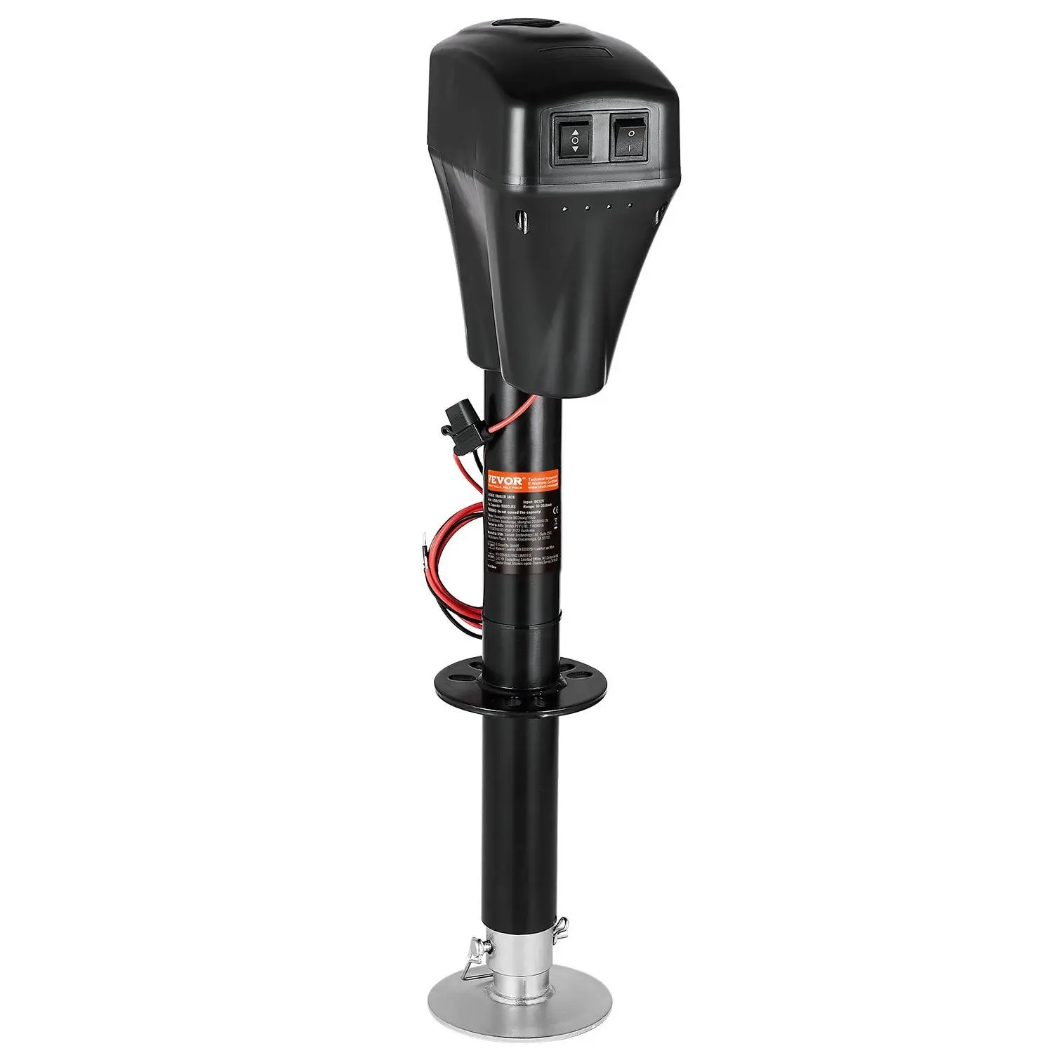 VEVOR Electric Trailer Jack, 5000 lbs, Heavy Duty RV Electric Power Tongue Jack with 2 Way Connector, Manual Crank Handle Weatherproof Jack Cover, 10-28.3 Lift, for RVs, Trailers Campers, Black