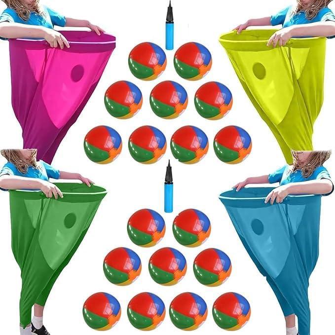 6 Pcs Granny Pants Yard Game, 2025 New Funny Giant Stretchy Pants, Granny Pants Outdoor Game with 4 Bouncy Balls & 1 Pump & 1 Granny Pant ( Random Color )