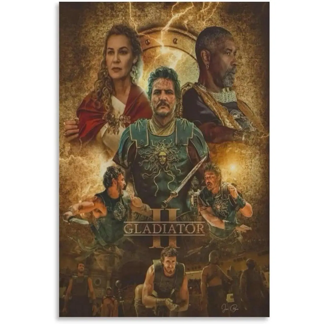 2024 Movie Theme Gladiator II Poster Print - Gladiator Art Wall Artwork, Living Room Home Decoration Scroll Canvas Painting