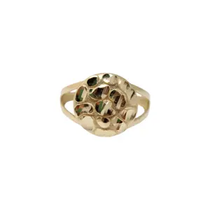 14K Pure Gold Round Nugget-Style Ring, Size 8.5