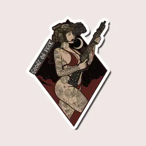 Tattooed Pin Up Girl Sticker, Sexy Tactical Soldier Sticker, Cool Combat Decal for Laptop, Car, Water Bottle