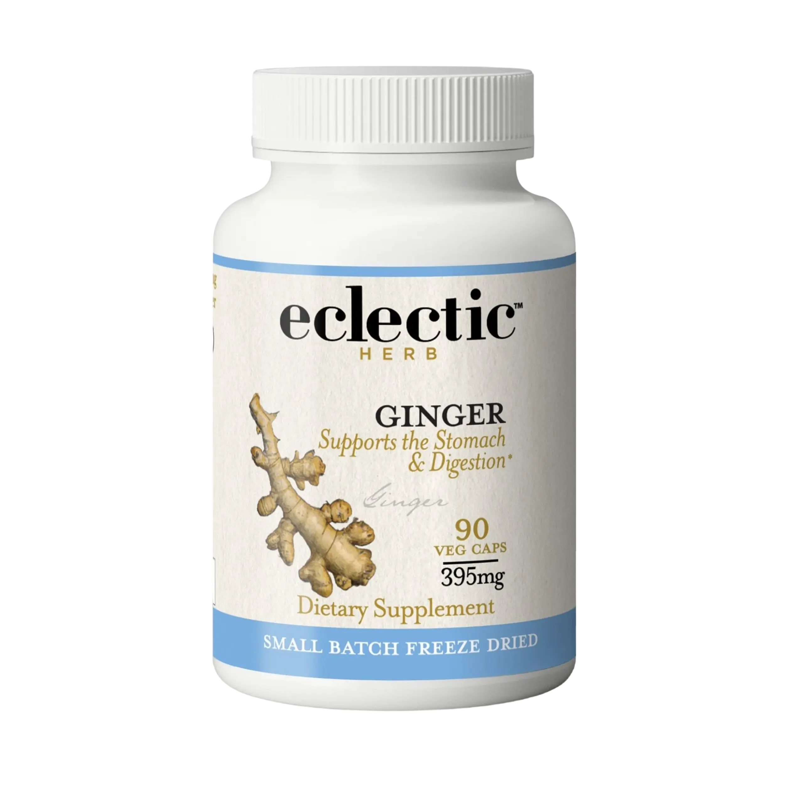 Eclectic Herb Ginger Capsules - 90 Veg Capsules, 395mg Each, Organic Freeze-Dried, Supports Stomach & Digestion, Healthcare Supplement