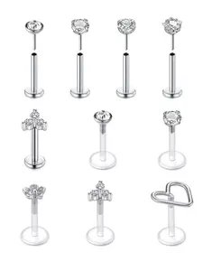 16G Tragus Earrings Mixed Styles Bioflex Stainless Steel Lip Rings Labret Monroe Piercing Clear Helix Piercing Threadless Lip Stud Rings 10PCS 8/10MM