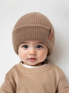 Newborn Knit Hat, Bonnet with Letter Embroidery, Warm Winter Beanie for Infants, Suitable for Outdoor Use, Casual Style for Daily Commute