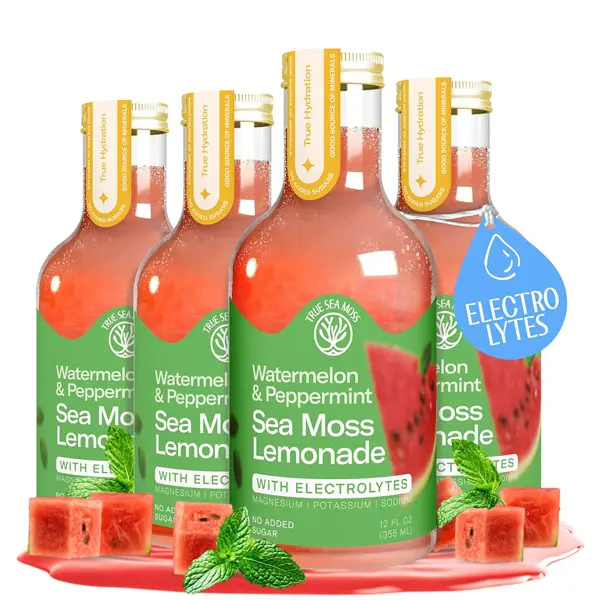 Watermelon Peppermint Sea Moss Electrolyte Lemonade – Cool & Refreshing Hydration Drink – Sea Moss & Electrolytes – 4 x 12 fl oz Bottles