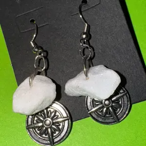 Handmade compass earrings with white stone