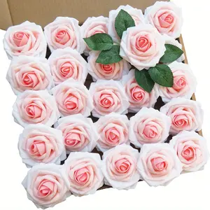 50pcs Real Touch Foam Roses Suitable for Wedding Bouquets, Bridal Shower Centerpieces, Valentine' Day Decorations - Pink Artificial Flowers with Stems, Plastic Faux Roses for DIY Arrangements, Home & Party Flower Decor