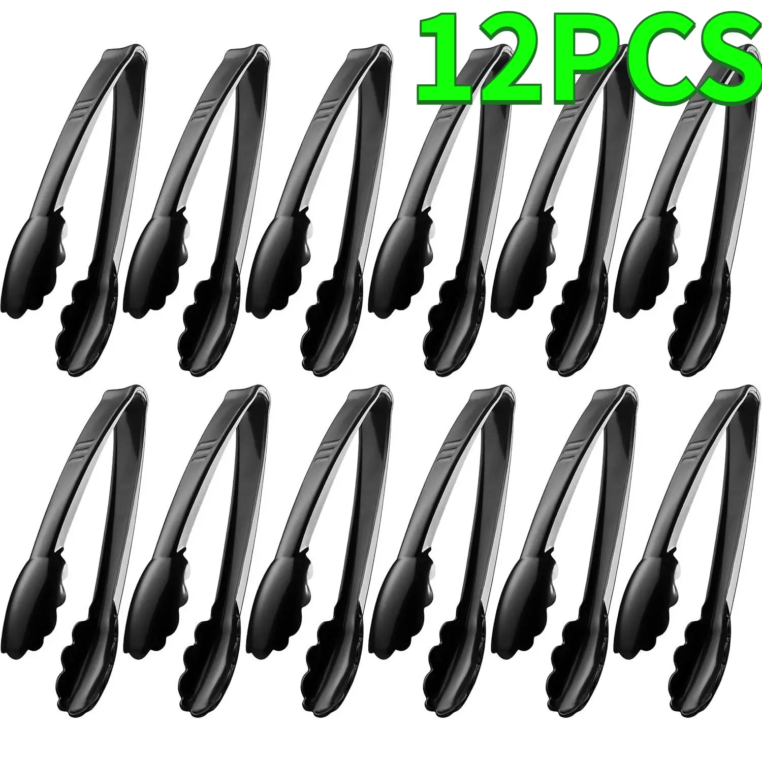 12PCS 9in Heavy-Duty Food Grade BPA-Free Plastic Cooking Tongs Set - Reusable Sturdy Serving Utensils for BBQs, Banquets, Kitchen Fixtures, Home Improvement (Black)